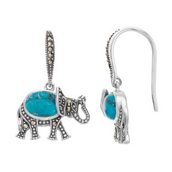 Lavish by TJM Sterling Silver Turquoise Elephant Drop Earrings
