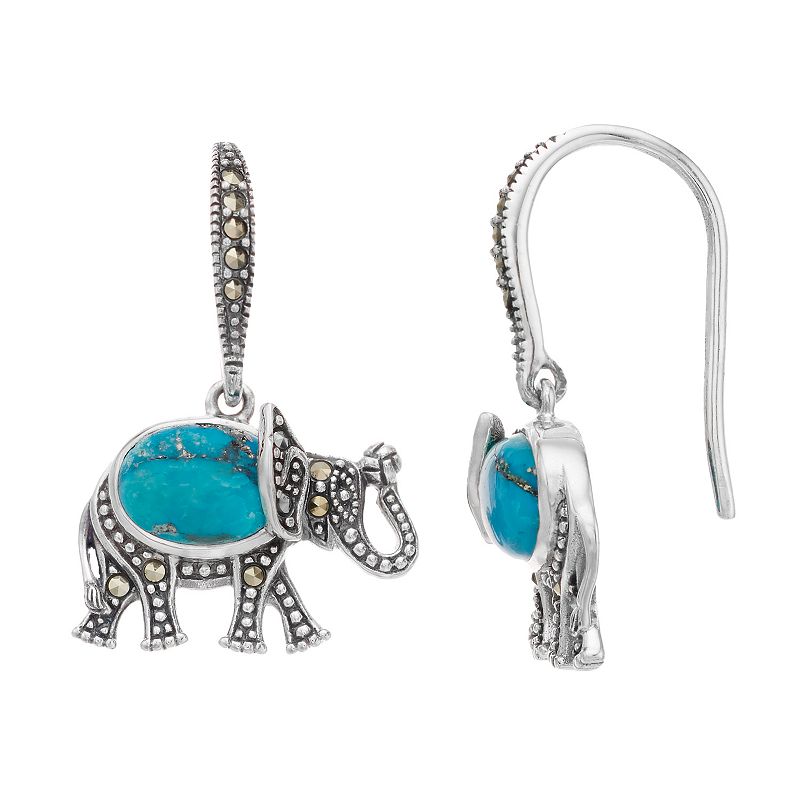 Lavish by TJM Sterling Silver Turquoise Elephant Drop Earrings, Womens, Bl