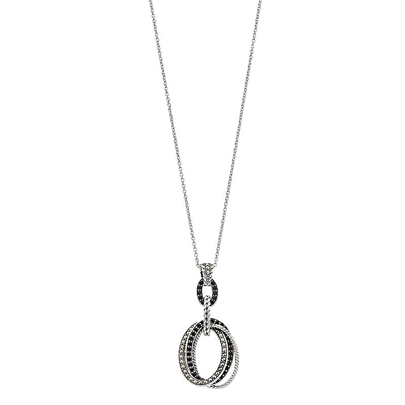 Lavish by TJM Sterling Silver Black Spinel Oval Pendant Necklace, Womens,