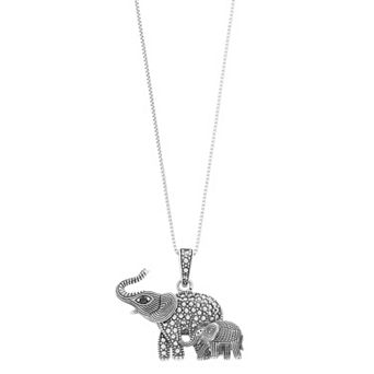 Lavish by TJM Sterling Silver Garnet Elephant & Baby Pendant Necklace