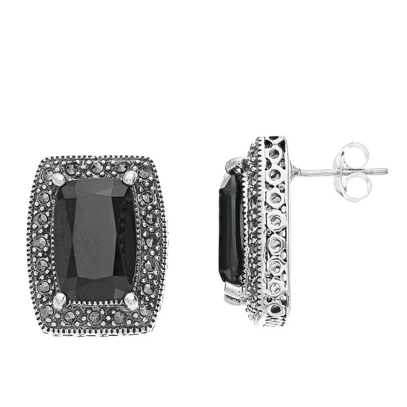 Lavish by TJM Sterling Onyx Cushion Button Earrings, Womens, Black