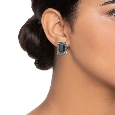 Lavish by TJM Sterling Onyx Cushion Button Earrings