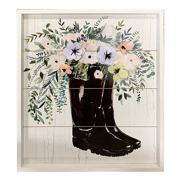 New View Gifts Boots With Raised Flowers Framed Wall Art
