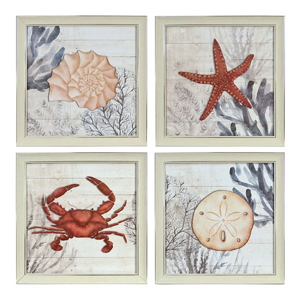 New View Ava Barrett Coastal Coral Framed Wall Art 4 Piece Set