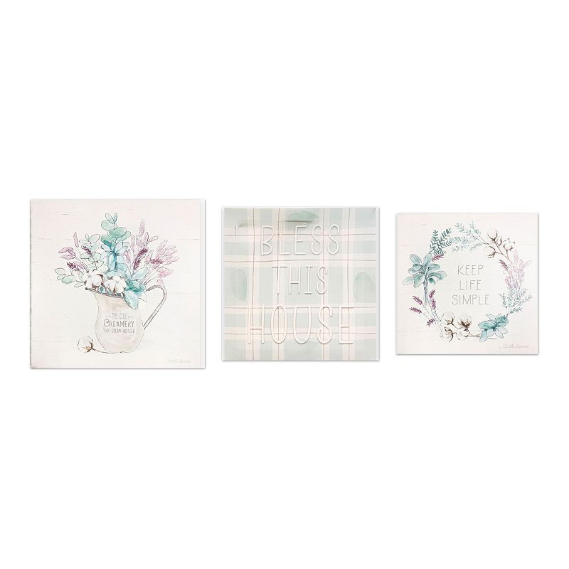 New View Bless This House Floral Canvas Wall Art 3-piece Set, Multicolor