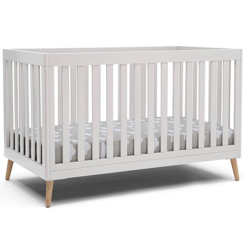 Delta Children Essex 4-in-1 Convertible Baby Crib  Bianca White/Natural Legs