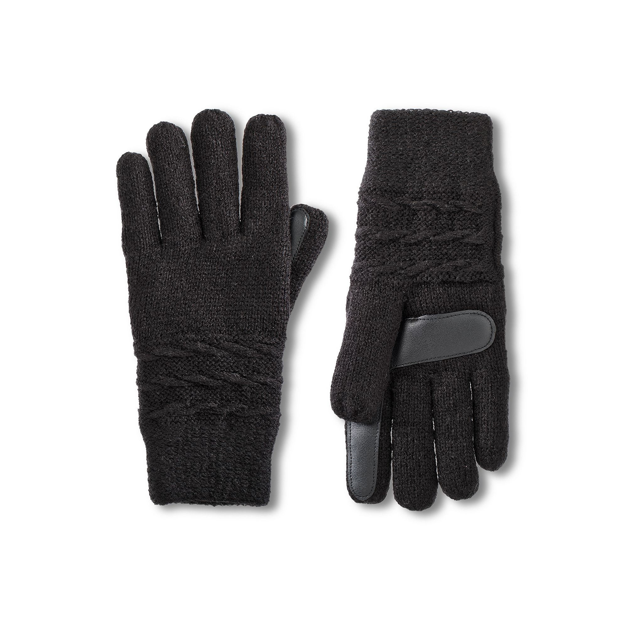Womens isotoner Water Repellent Reverse Cable Knit Gloves, Black