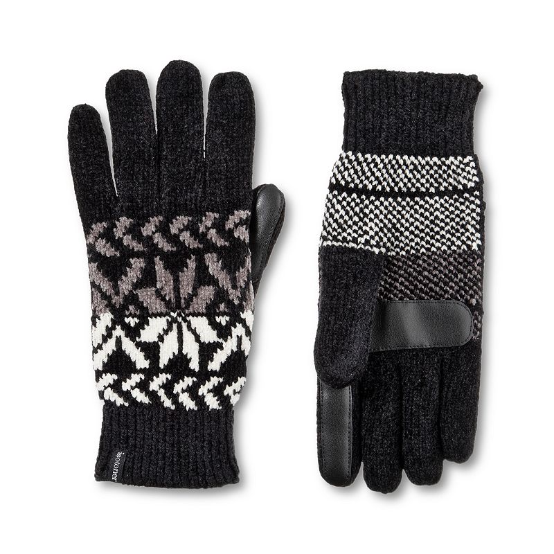 Womens isotoner Lined Chenille Snowflake Gloves, Black