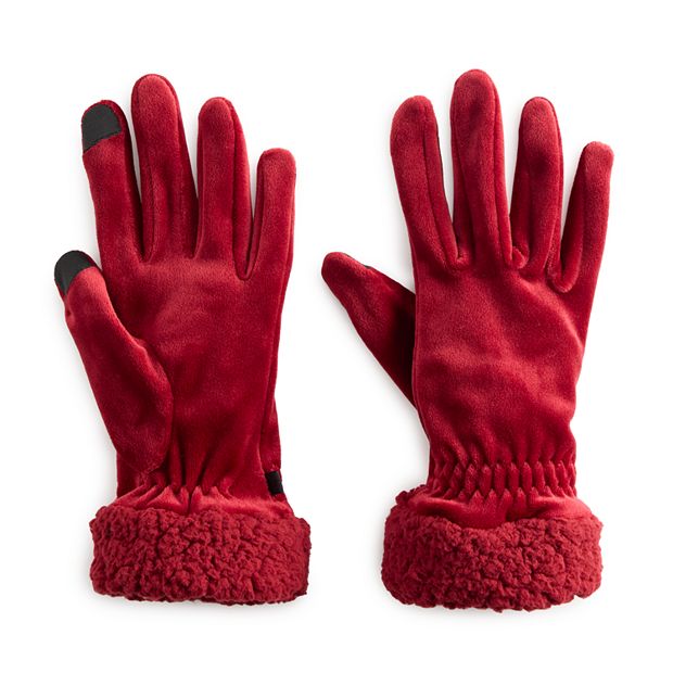 Women's Cuddl Duds® Double Plush Velour & Sherpa Cuff Gloves