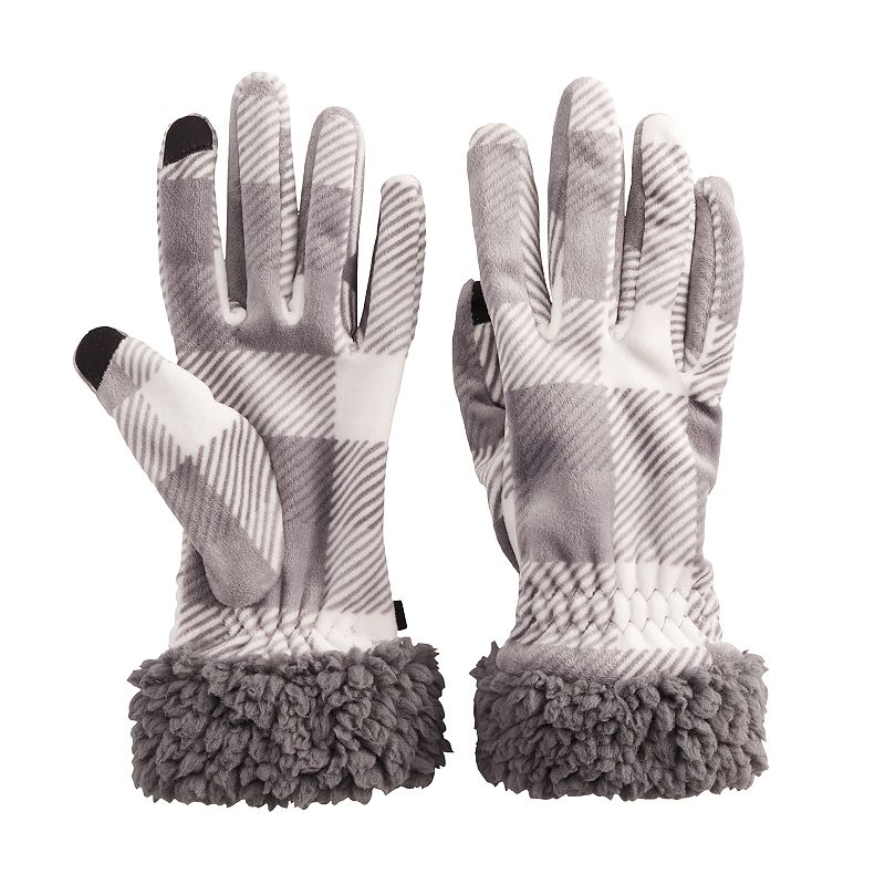 Womens Cuddl Duds Double Plush Velour & Sherpa Cuff Gloves, Dark Grey