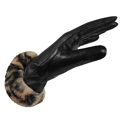 Women's Cuddl Duds® Faux-Fur Cuff Leather Gloves