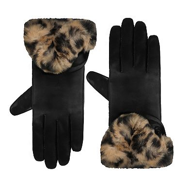 Women's Cuddl Duds® Faux-Fur Cuff Leather Gloves