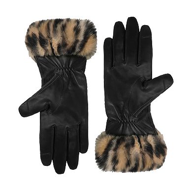 Women's Cuddl Duds® Faux-Fur Cuff Leather Gloves