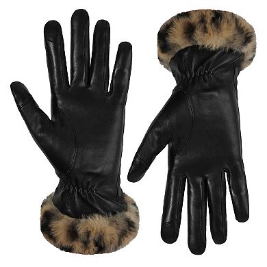Women's Cuddl Duds® Faux-Fur Cuff Leather Gloves