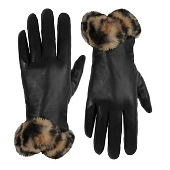 Women's Cuddl Duds® Faux-Fur Cuff Leather Gloves