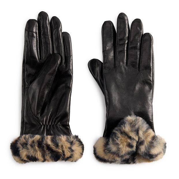 Ladies' Black Fur Lined Leather Gloves –