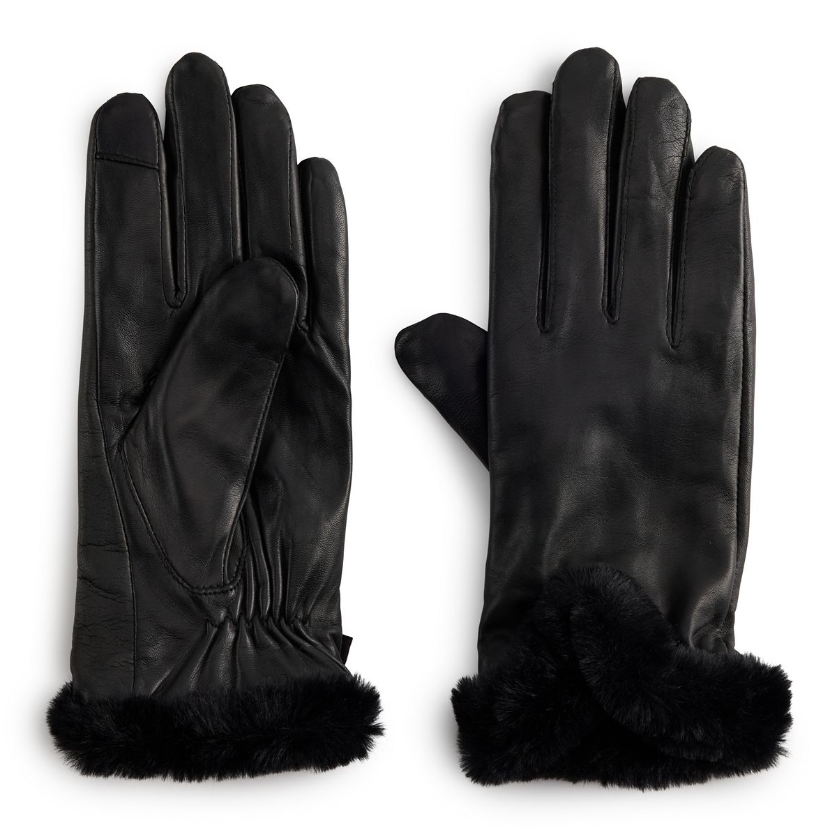 Women's Cuddl Duds Faux-Fur Cuff Leather Gloves