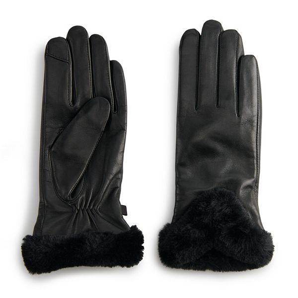GGRBH Women's Winter Warm Leather Gloves Fluffy Gloves Cuff Lining (Color :  D, Size : S code) at  Men's Clothing store