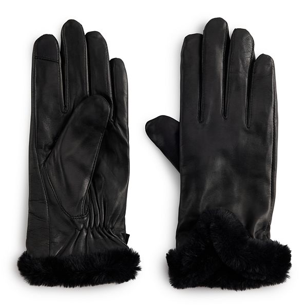 GGRBH Women's Winter Warm Leather Gloves Fluffy Gloves Cuff Lining (Color :  D, Size : S code) at  Men's Clothing store