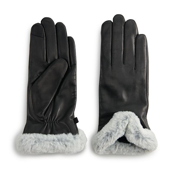 Ladies Insulated Leather Gloves Fur on Cuff 