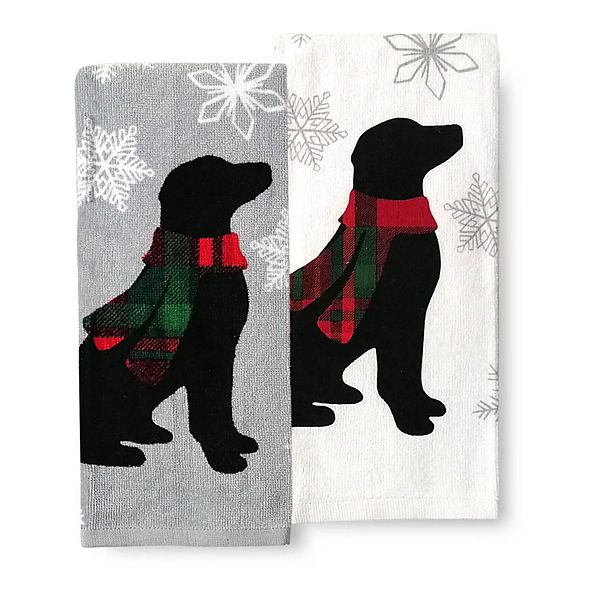 Set of Two Black Christmas Handmade Quilted Kitchen Towels 