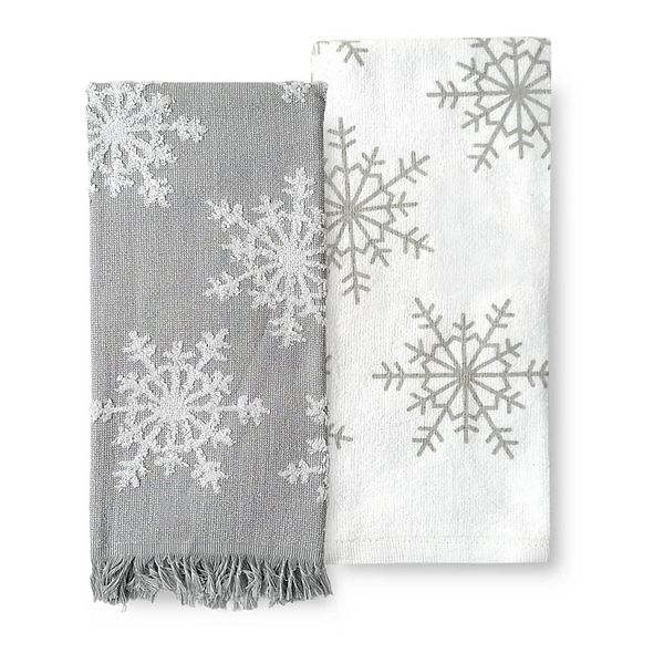  Kitchen Towel Christmas Winter Silver Snowflake Dish