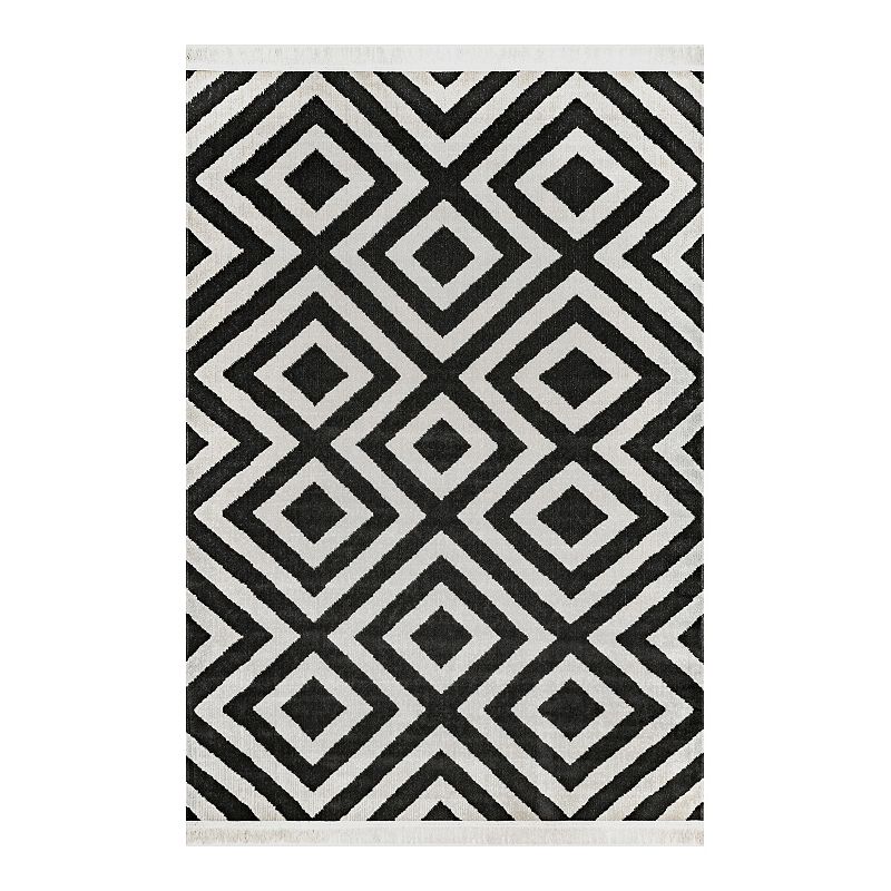 nuLOOM Rayne Diamond Fringe Indoor/Outdoor Area Rug, Black, 8X10 Ft