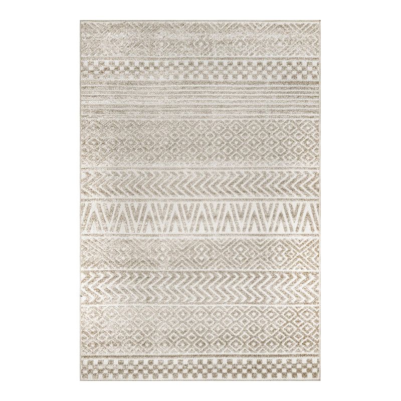 nuLOOM Kamryn Raised Tribal Bands Indoor/Outdoor Area Rug, Beig/Green, 6.5X9 Ft