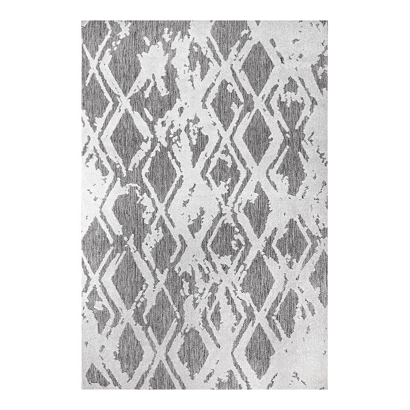 nuLOOM Blaire Textured Lattice Indoor/Outdoor Area Rug, Grey, 2.5X12 Ft