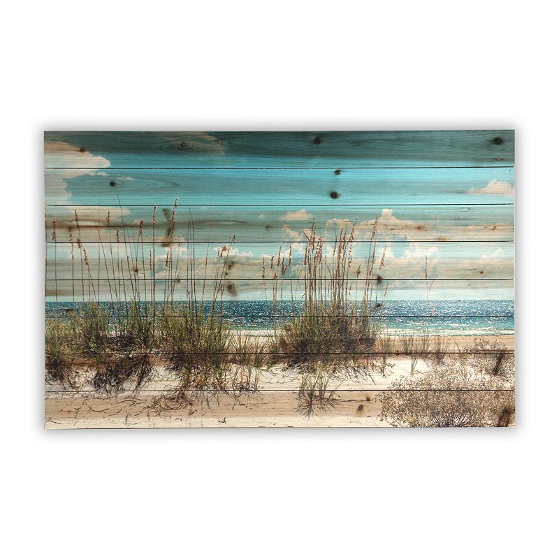 Beach Sand Dunes  Photograph Print on Planked Wood Wall Art