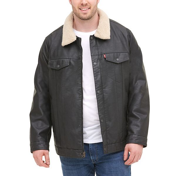 Big & Tall Levi's® Classic Faux-Leather Trucker Jacket With Detachable ...