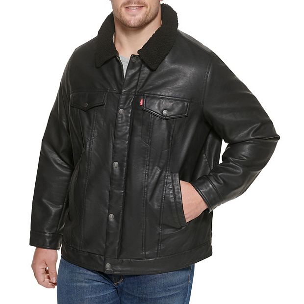 Big Tall Levi s Classic Faux Leather Sherpa Lined Trucker Jacket