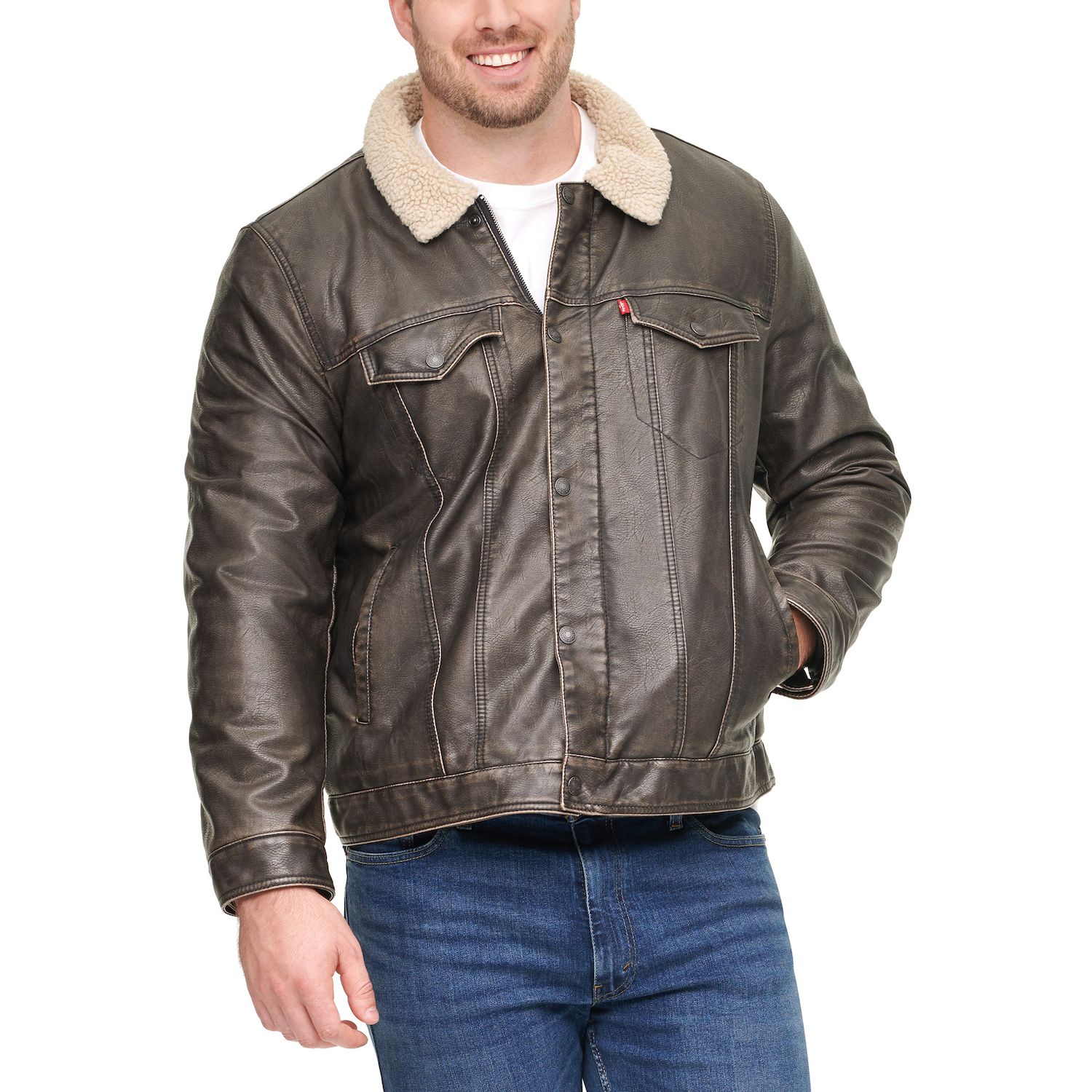 levi's classic faux leather trucker jacket