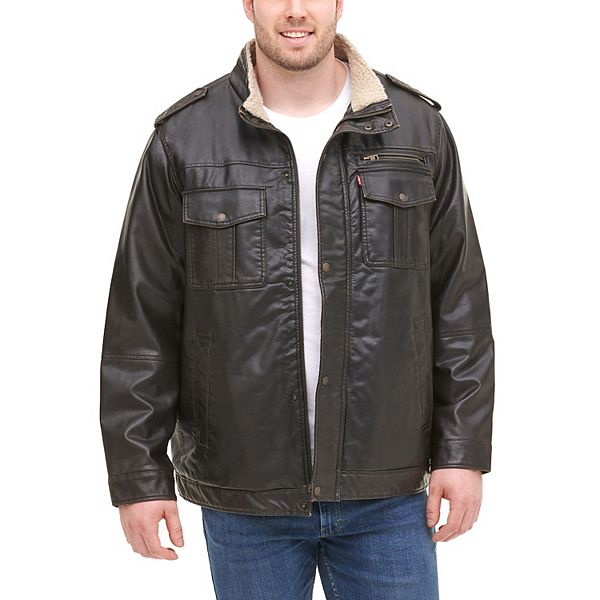 Se tilbage blåhval Pirat Big & Tall Levi's® Faux-Leather Sherpa-Lined Military Jacket