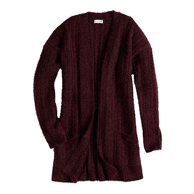 Juniors' SO® Long Sleeve Drop Shoulder Open Cardigan Sweater with Pockets