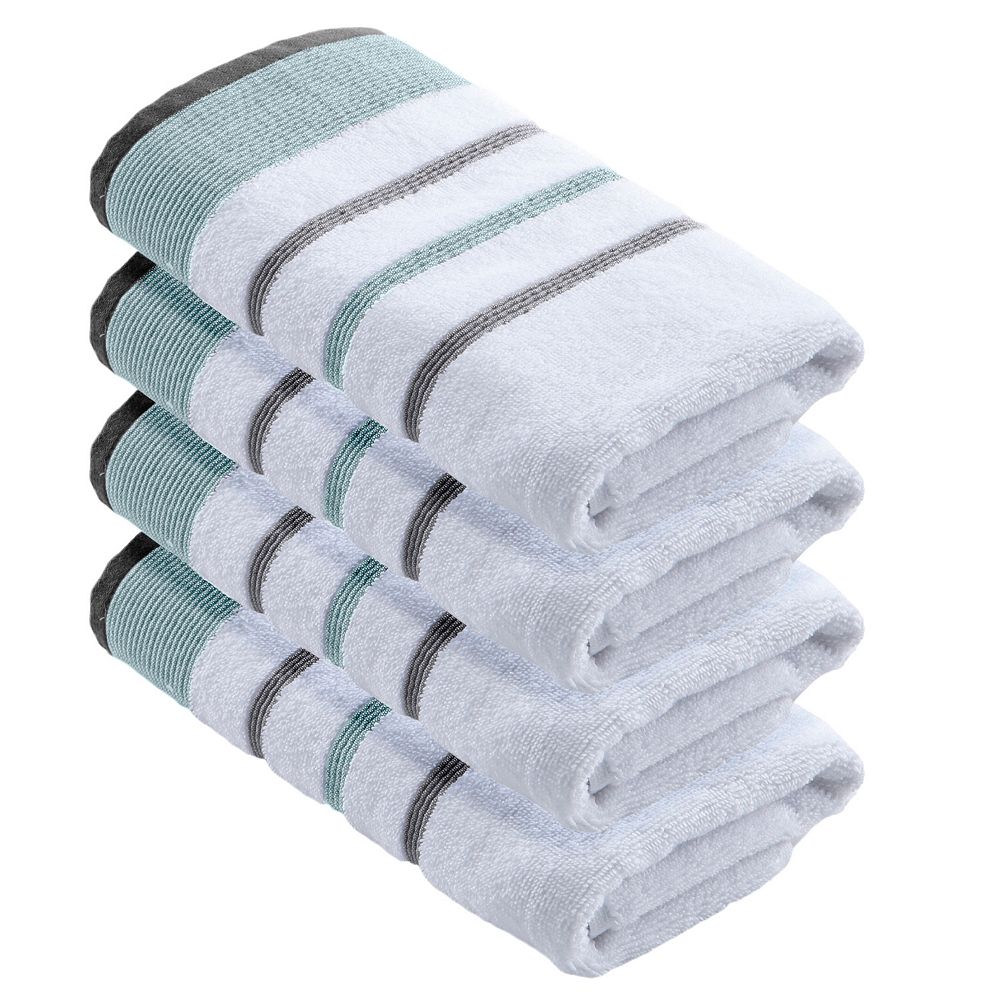 Madelinen® 4-pack Decoratice Stripe Cotton Hand Towel Set - Eucalyptus Gray