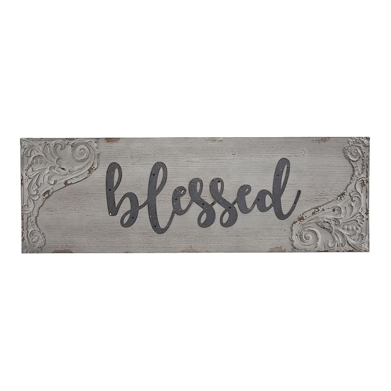 E2 Vintage Inspired Blessed Wall Decor, Grey