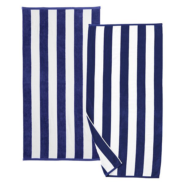 Cotton Cabana Stripe Beach Towel 4 Pack, Ink Blue Soft Absorbent Quick Dry Towel Set Bondi Collection.
