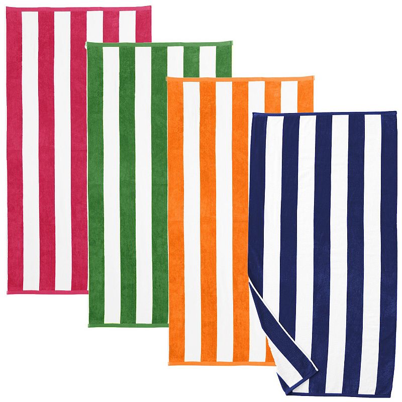 Great Bay Home 4-pack Velour Cabana Stripe Beach Towels, Multicolor, BEACHT