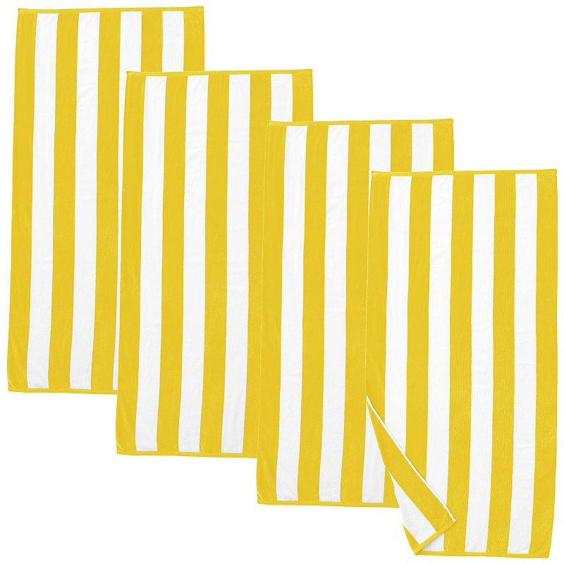 Great Bay Home Cotton Cabana Stripe 4-Pack Beach Towel (4 Pack - 30  x 60   Yellow)