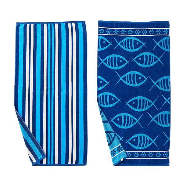 2pcs Set Woven Beach Bag & Luxury Beach Towel Bird in Blue | One Size