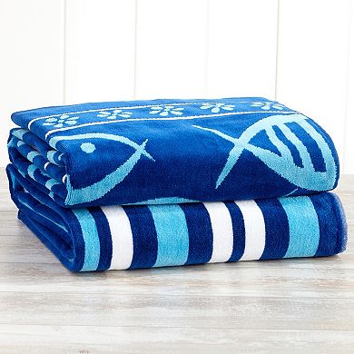 Madelinen® 2-pack Nautical Jacquard Beach Towels