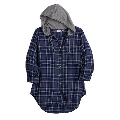 Juniors' SO® Tunic Flannel with Hood
