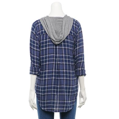 Juniors' SO® Tunic Flannel with Hood