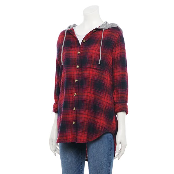 Juniors' SO® Tunic Flannel with Hood