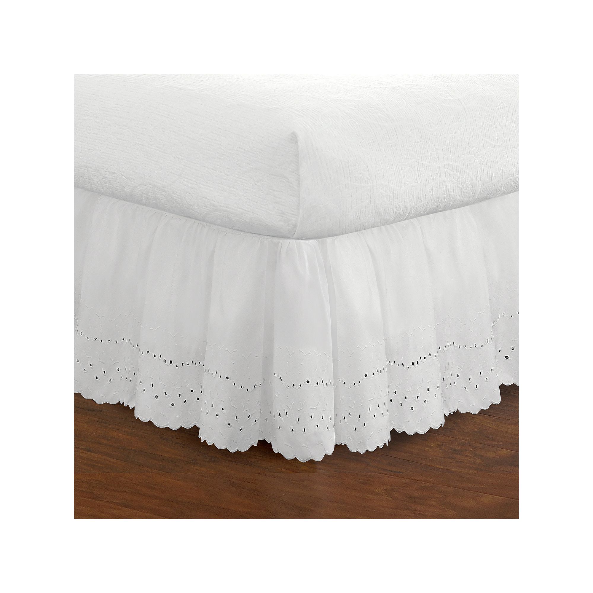 Fresh Ideas Ruffled Eyelet 18 Bed Skirt, Size: Twin, White