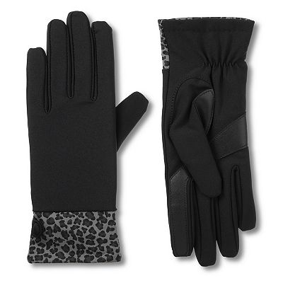 Women s isotoner Lined SmartDRI Spandex Gloves with Leopard Print Cuff