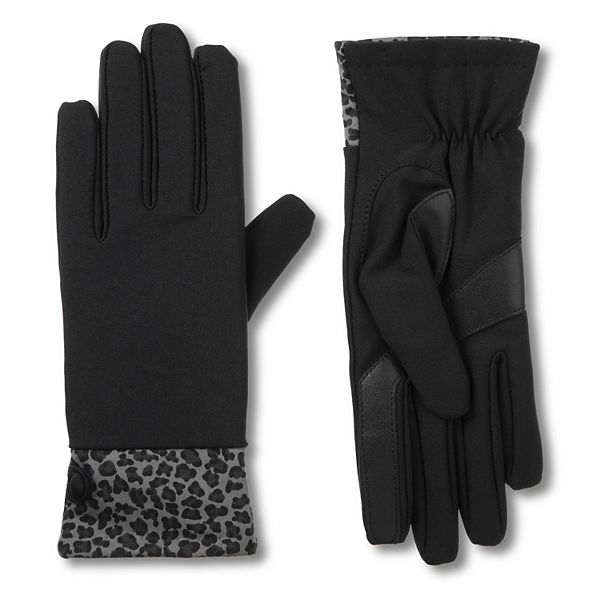 Women's isotoner Lined SmartDRI Spandex Gloves with Leopard Print Cuff