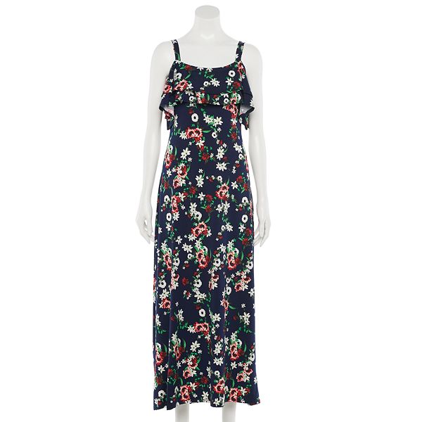 Women's Nina Leonard Floral Cold-Shoulder Ruffle Maxi Dress