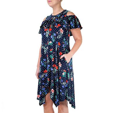 Women's Nina Leonard Print Cold-Shoulder Ruffle Dress